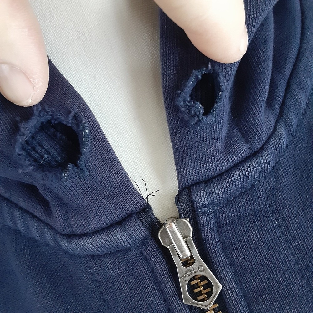 Polo Ralph Lauren Mens Navy Blue Full Zip Fleece Hoodie Red Pony Logo Size L - Picture 9 of 16